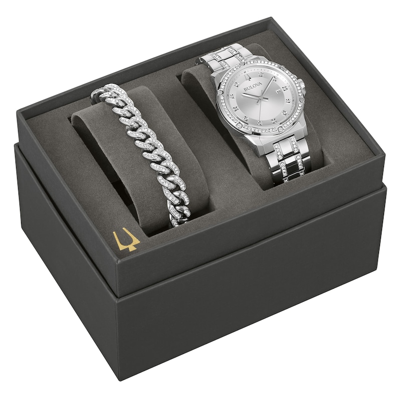 Bulova Crystal Collection Men's Watch & Bracelet Gift Set 96K114