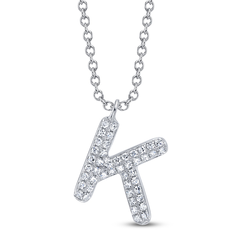 Main Image 1 of Shy Creation Diamond Letter K Pavé Necklace 1/15 ct tw 14K White Gold 18" SC55028331-K