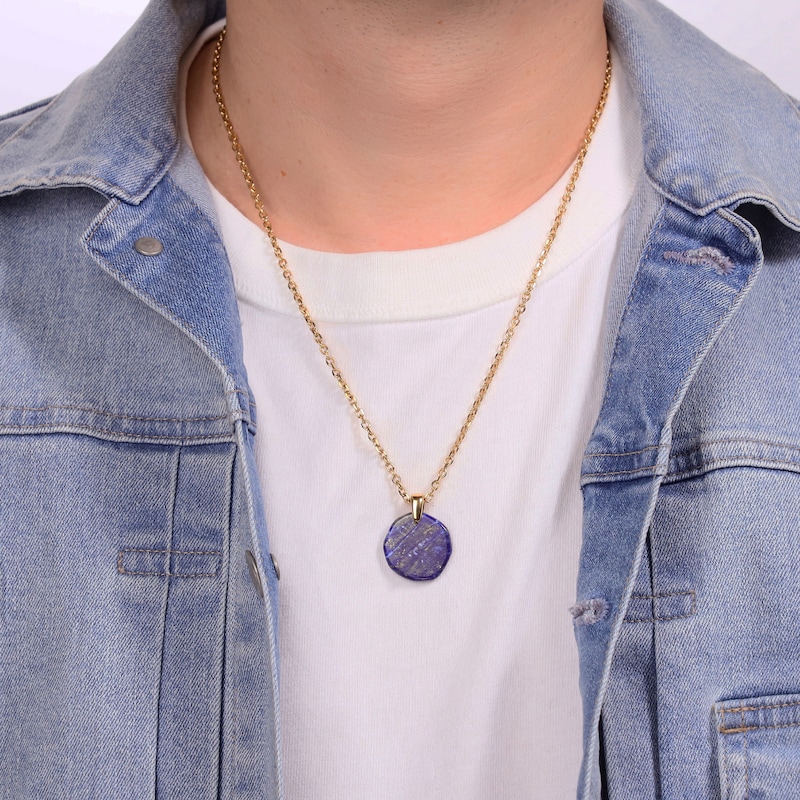 Main Image 4 of Men's Natural Sodalite Necklace Yellow Ion-Plated Stainless Steel 22"
