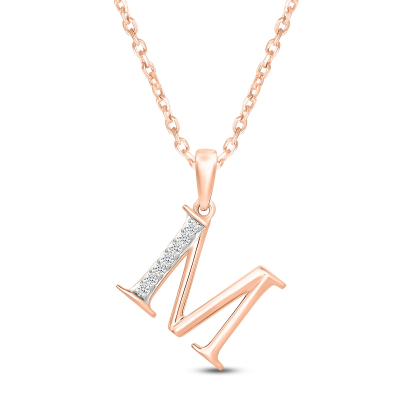 Main Image 1 of Diamond Initial M Necklace 1/20 ct tw 10K Rose Gold 18"