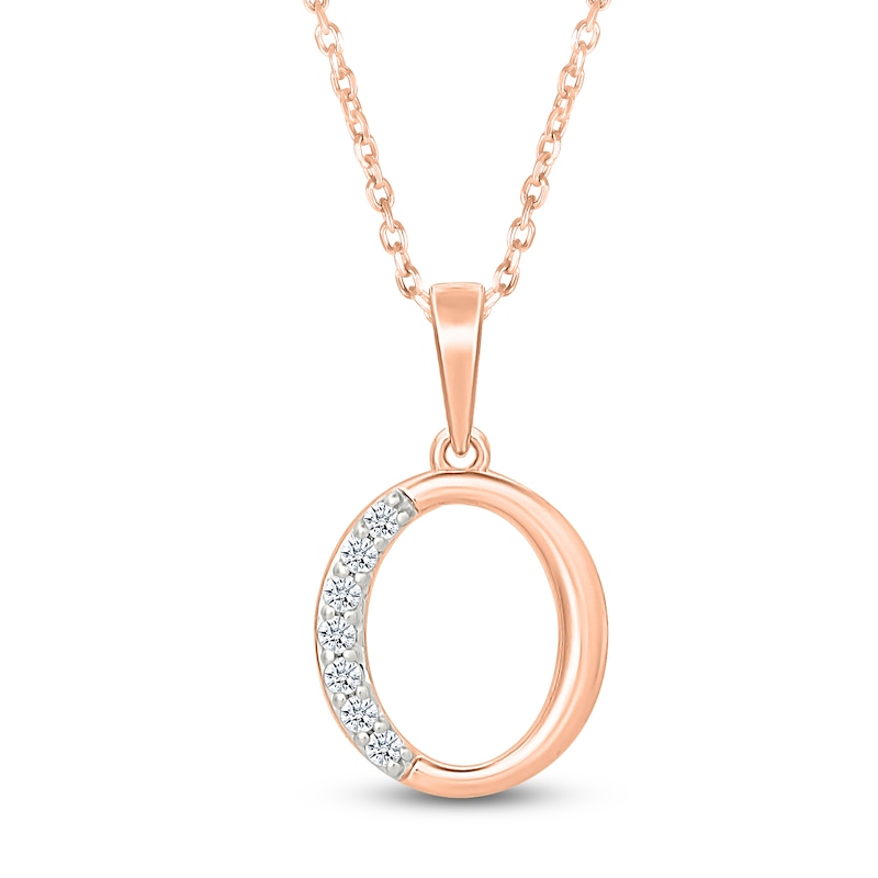 Main Image 1 of Diamond Initial O Necklace 1/20 ct tw 10K Rose Gold 18"