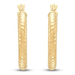 Diamond-Cut Pattern Hoop Earrings 14K Yellow Gold 15mm