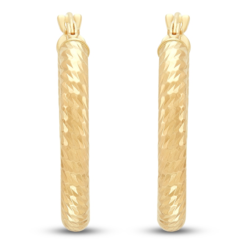 Main Image 1 of Diamond-Cut Pattern Hoop Earrings 14K Yellow Gold 15mm