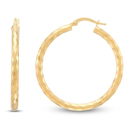 Diamond-Cut Scale Pattern Hoop Earrings 14K Yellow Gold 30mm