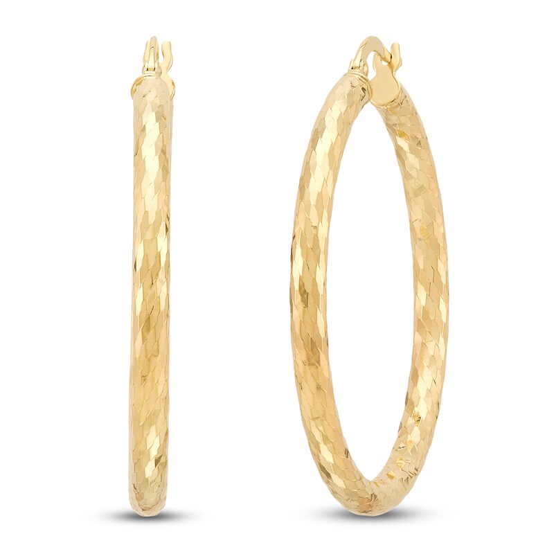 Main Image 2 of Diamond-Cut Scale Pattern Hoop Earrings 14K Yellow Gold 30mm