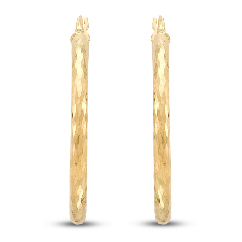 Main Image 3 of Diamond-Cut Scale Pattern Hoop Earrings 14K Yellow Gold 30mm