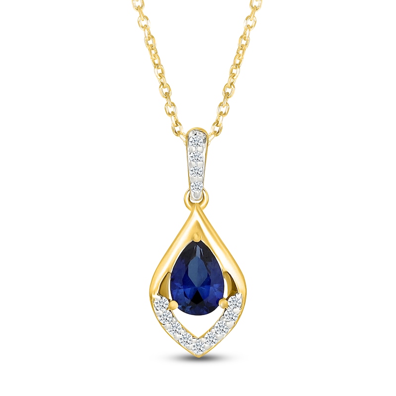 Main Image 1 of Pear-Shaped Blue Lab-Created Sapphire Necklace 1/10 ct tw 10K Yellow Gold 18"