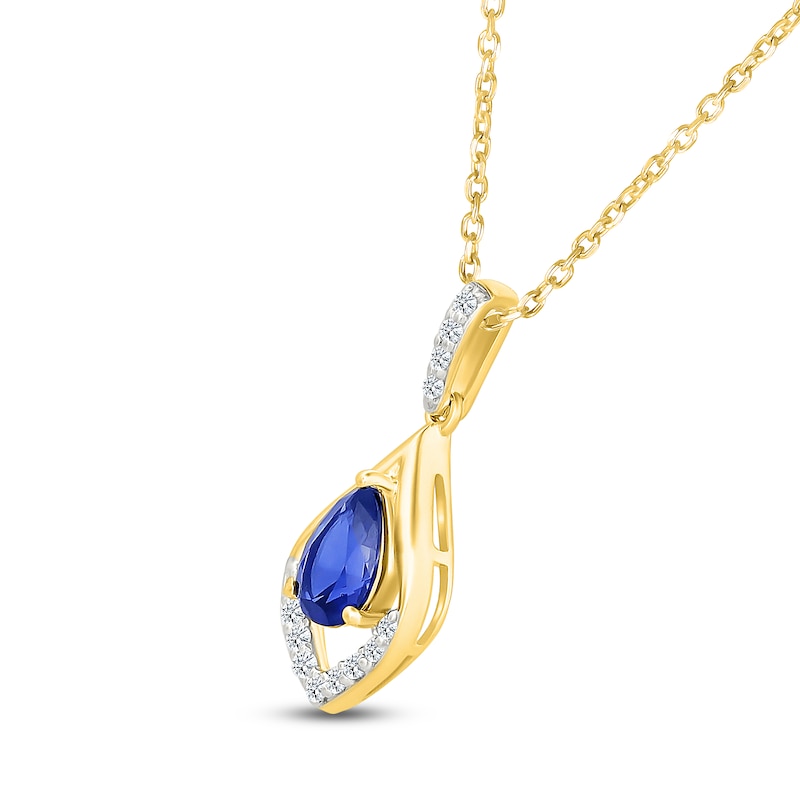 Main Image 2 of Pear-Shaped Blue Lab-Created Sapphire Necklace 1/10 ct tw 10K Yellow Gold 18"