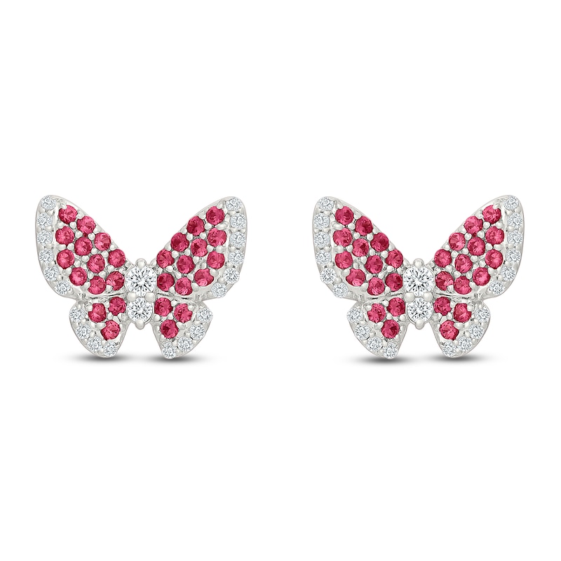 Main Image 3 of Lab-Created Ruby & White Lab-Created Sapphire Butterfly Stud Earrings Sterling Silver