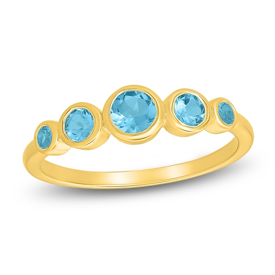 Natural Swiss Blue Topaz Bezel-Set Five-Stone Ring 10K Yellow Gold