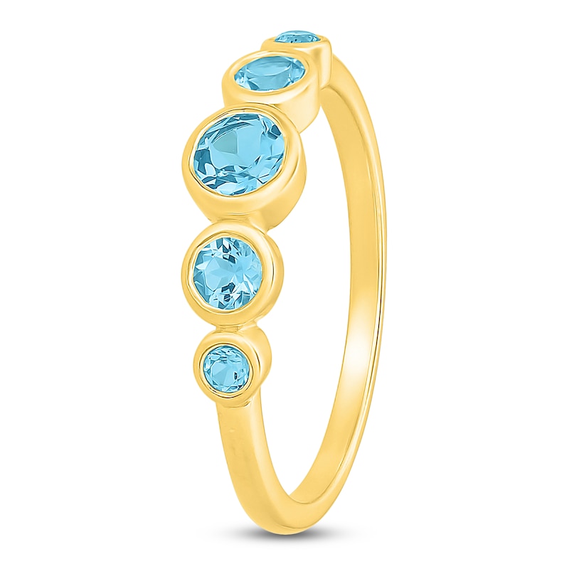 Main Image 2 of Natural Swiss Blue Topaz Bezel-Set Five-Stone Ring 10K Yellow Gold