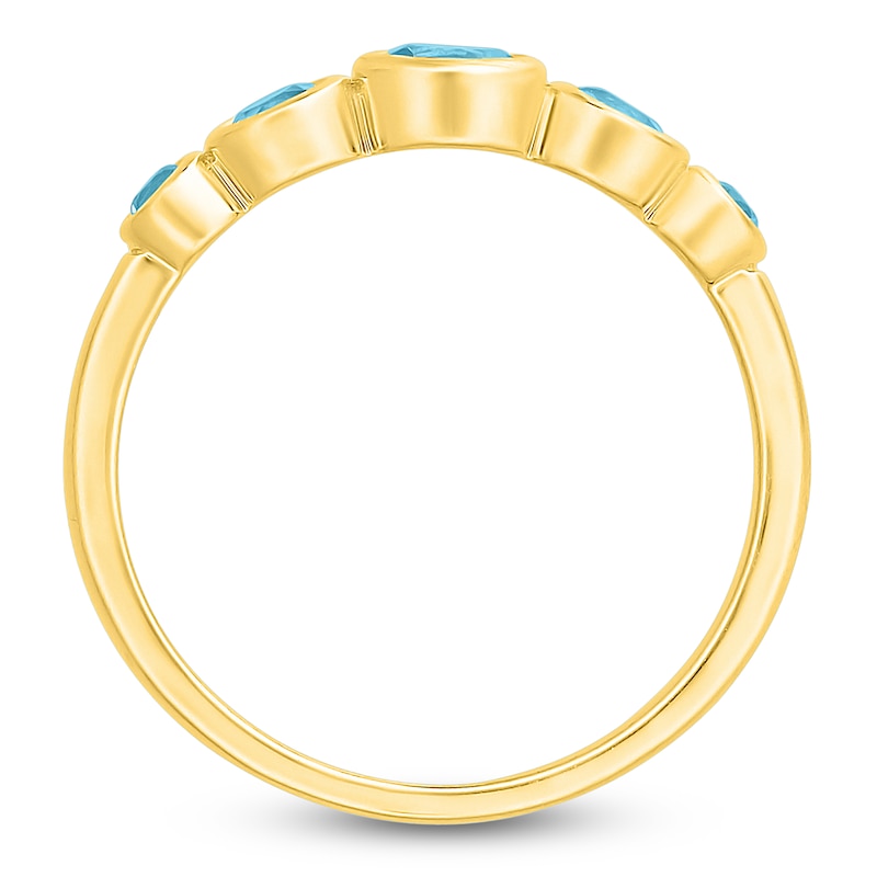 Main Image 4 of Natural Swiss Blue Topaz Bezel-Set Five-Stone Ring 10K Yellow Gold