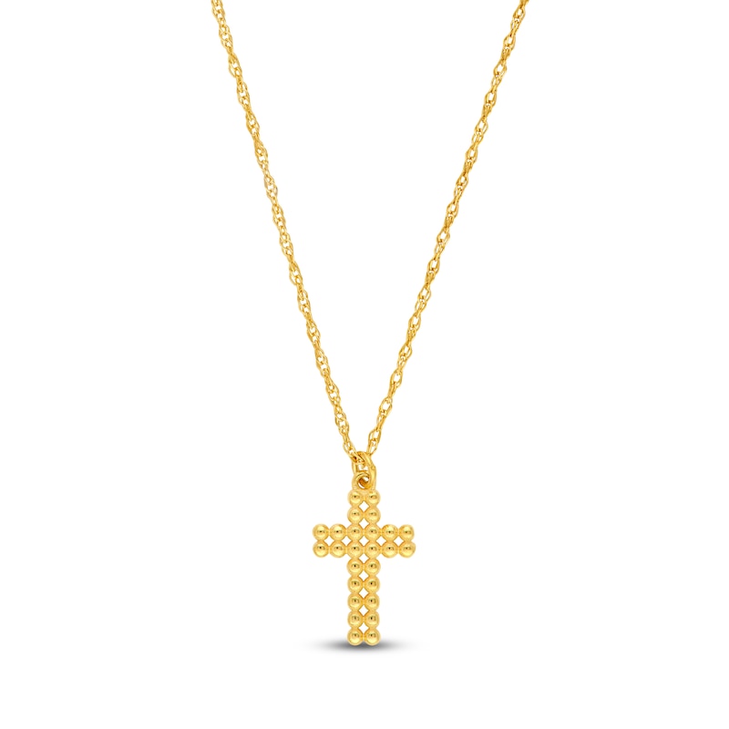 Main Image 1 of Beaded Cross Necklace 14K Yellow Gold 18"