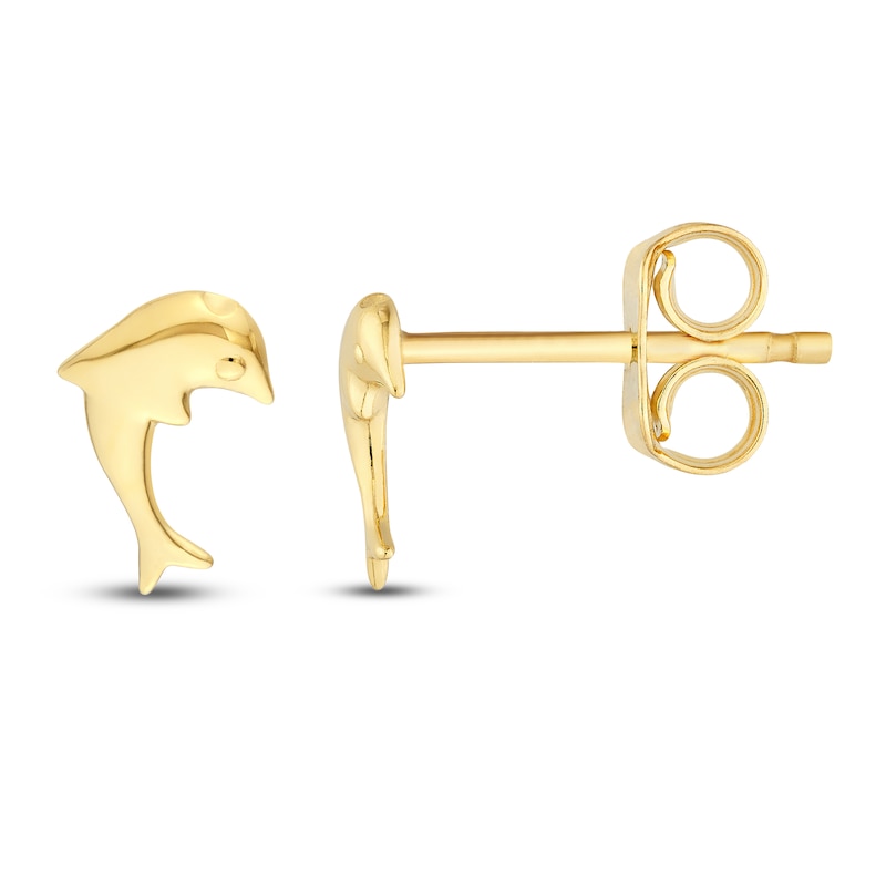 Main Image 1 of Dolphin Stud Earrings 14K Yellow Gold