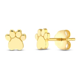 Paw Print Stud Earrings 14K Yellow Gold