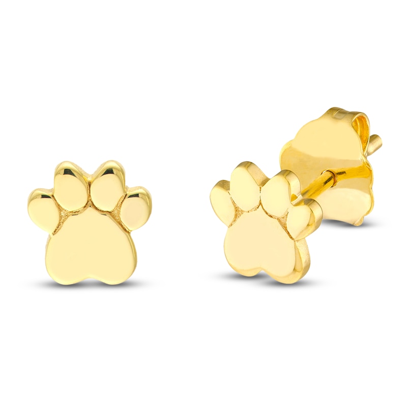 Main Image 2 of Paw Print Stud Earrings 14K Yellow Gold
