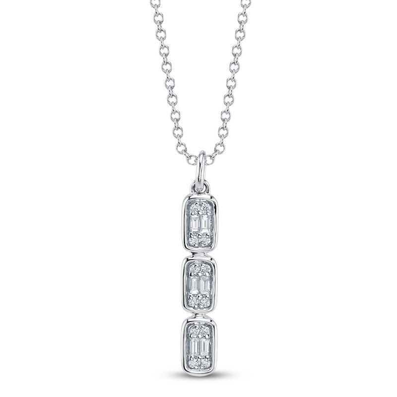 Main Image 1 of Shy Creation Baguette & Round-Cut Triple Drop Necklace 1/10 ct tw 14K White Gold 18"