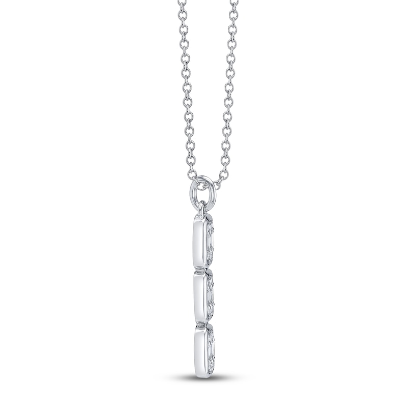Main Image 2 of Shy Creation Baguette & Round-Cut Triple Drop Necklace 1/10 ct tw 14K White Gold 18"