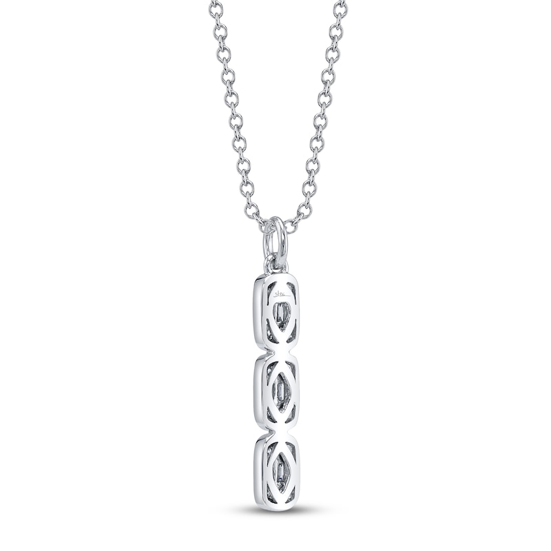 Main Image 3 of Shy Creation Baguette & Round-Cut Triple Drop Necklace 1/10 ct tw 14K White Gold 18"