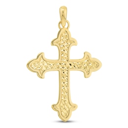 Textured Flared Cross Charm Solid 14K Yellow Gold