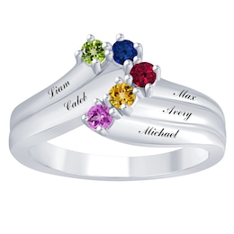 Mother's Family Birthstone Asymmetric Contoured Ring (1-5 Stones and 2-5 Lines)
