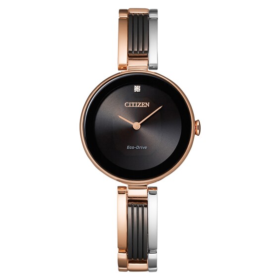 Citizen Axiom Tri-Color Pink Gold Tone Watch, Black Dial, 28mm