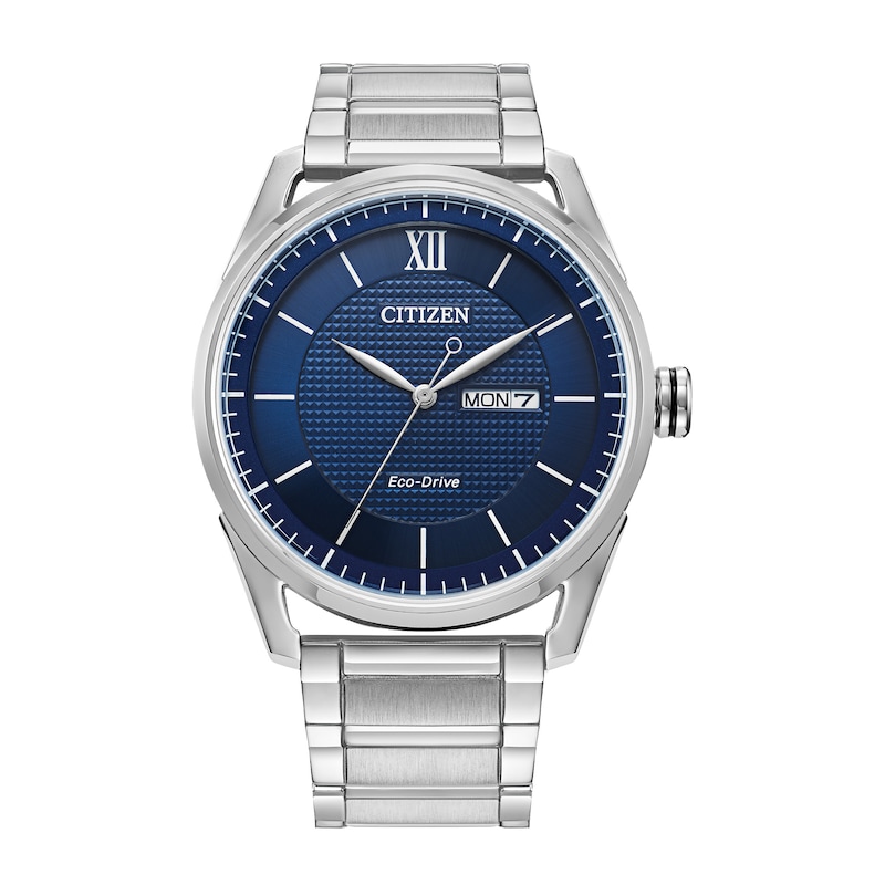  Citizen Men's Classic Eco-Drive Watch with 3-Hand Day and Date,  Stainless/ Blue Dial : Clothing, Shoes & Jewelry