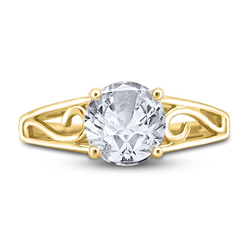Main Image 3 of Diamond Solitaire Scroll Engagement Ring 3/4 ct tw Round 14K Yellow Gold (I2/I)