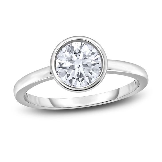 Diamond Solitaire Engagement Ring 3/4 ct tw Bezel-Set Round 14K White Gold (I2/I)