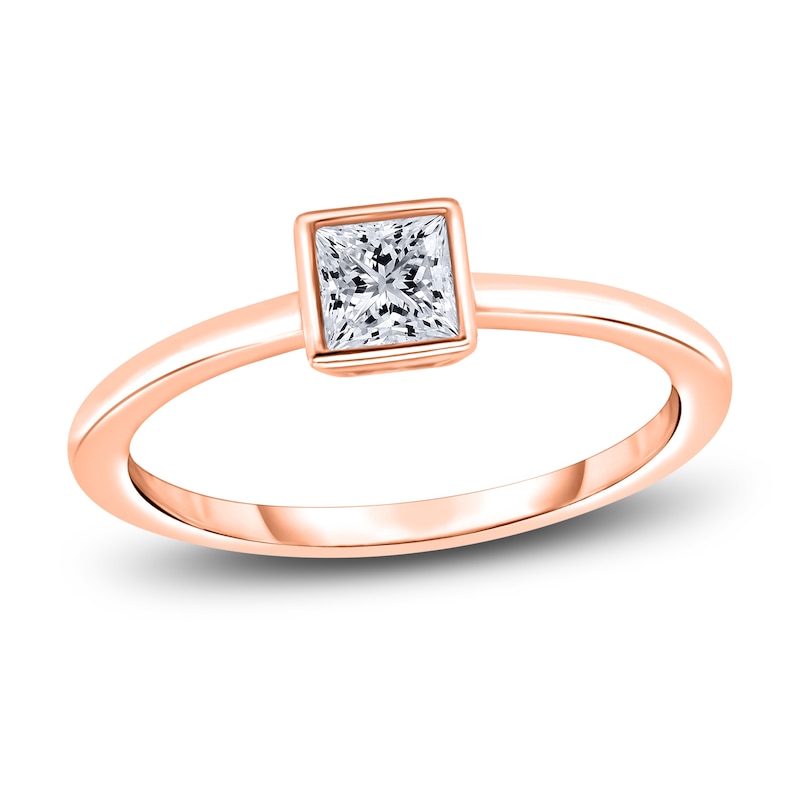 Main Image 1 of Diamond Solitaire Engagement Ring 1/2 ct tw Bezel-Set Princess 14K Rose Gold (I2/I)