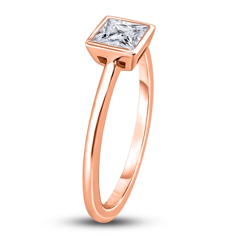 Main Image 2 of Diamond Solitaire Engagement Ring 1/2 ct tw Bezel-Set Princess 14K Rose Gold (I2/I)