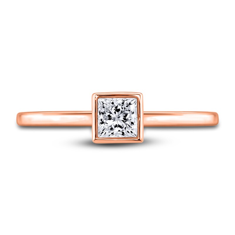 Main Image 3 of Diamond Solitaire Engagement Ring 1/2 ct tw Bezel-Set Princess 14K Rose Gold (I2/I)