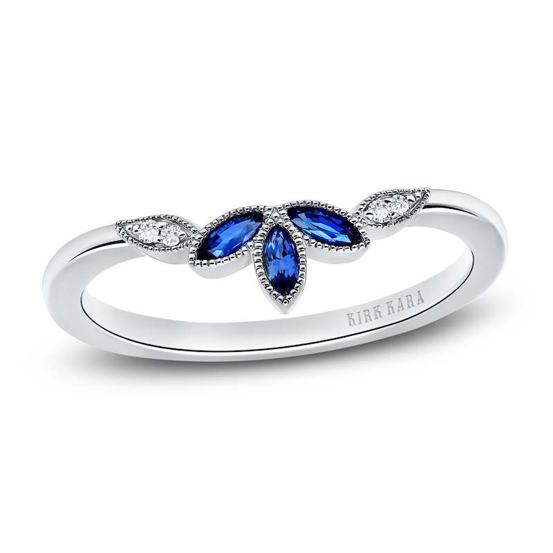 Kirk Kara Natural Blue Sapphire Anniversary Band Diamond Accents 14K White Gold