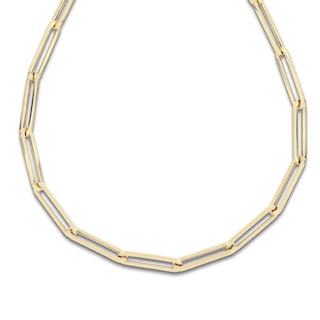 Italia D'Oro Elongated Paperclip Chain Necklace 6mm Hollow 14K Yellow Gold 20"