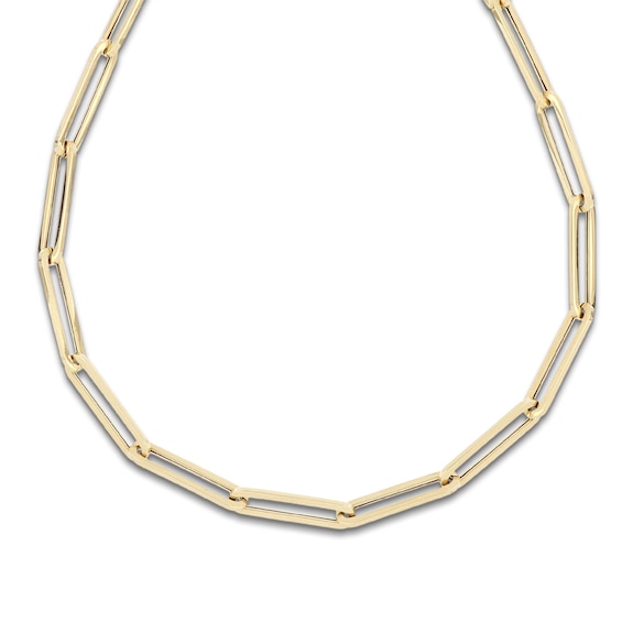 Italia D'Oro Elongated Paperclip Chain Necklace 6mm Hollow 14K Yellow Gold 20"