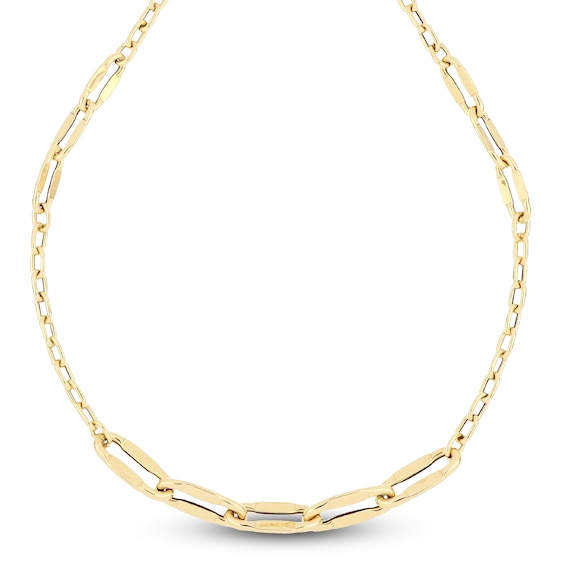 Italia D'Oro Stampato Paperclip Chain Necklace 7mm Hollow 14K Yellow Gold 18"