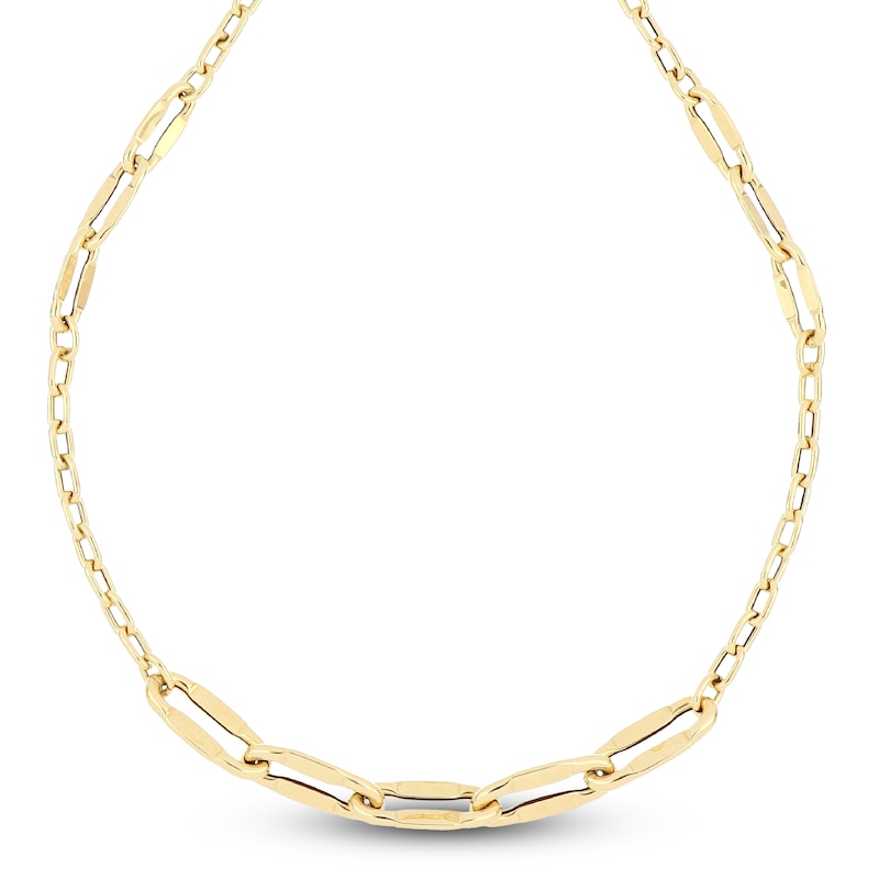 Main Image 1 of Italia D'Oro Stampato Paperclip Chain Necklace 7mm Hollow 14K Yellow Gold 18"