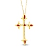 Thumbnail Image 2 of Marquise & Round-Cut Natural Ruby & Diamond Cross Necklace 1/10 ct tw 14K Yellow Gold 18"