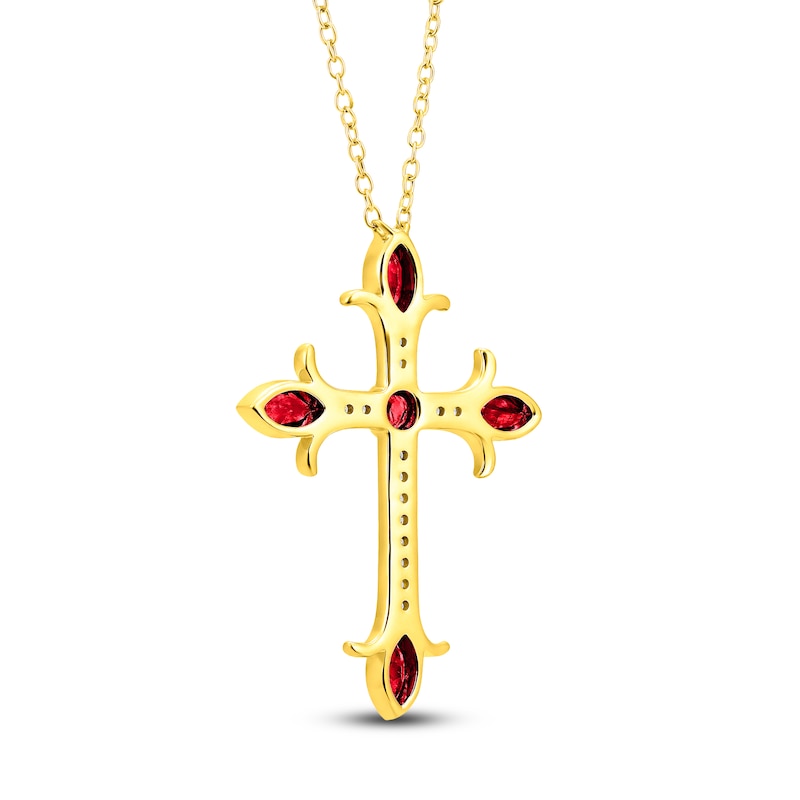 Main Image 3 of Marquise & Round-Cut Natural Ruby & Diamond Cross Necklace 1/10 ct tw 14K Yellow Gold 18"
