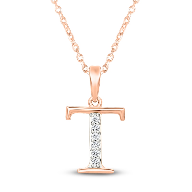 Main Image 1 of Diamond Initial T Necklace 1/20 ct tw 10K Rose Gold 18"