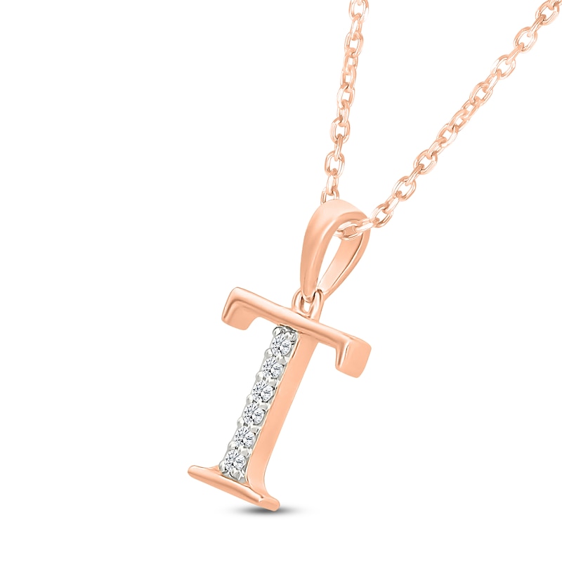 Main Image 2 of Diamond Initial T Necklace 1/20 ct tw 10K Rose Gold 18"