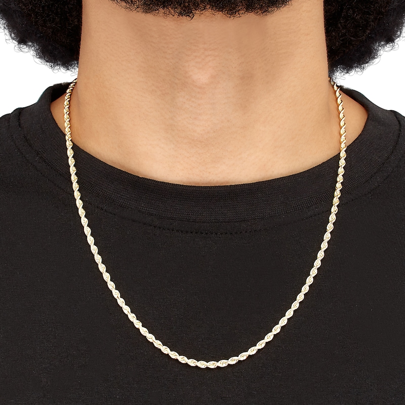 Main Image 3 of Silk Rope Chain Necklace 3mm Solid 14K Yellow Gold 22"
