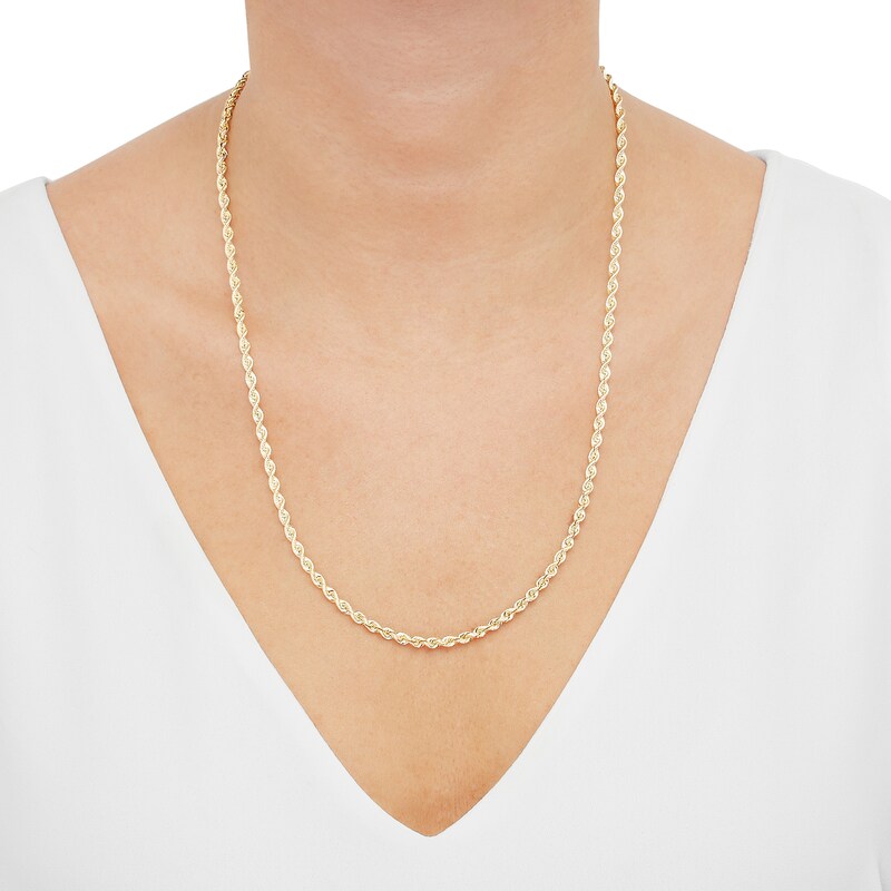 Main Image 4 of Silk Rope Chain Necklace 3mm Solid 14K Yellow Gold 22"