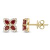Thumbnail Image 1 of Pear-Shaped Natural Ruby & Diamond Flower Stud Earrings 1/4 ct tw 10K Yellow Gold