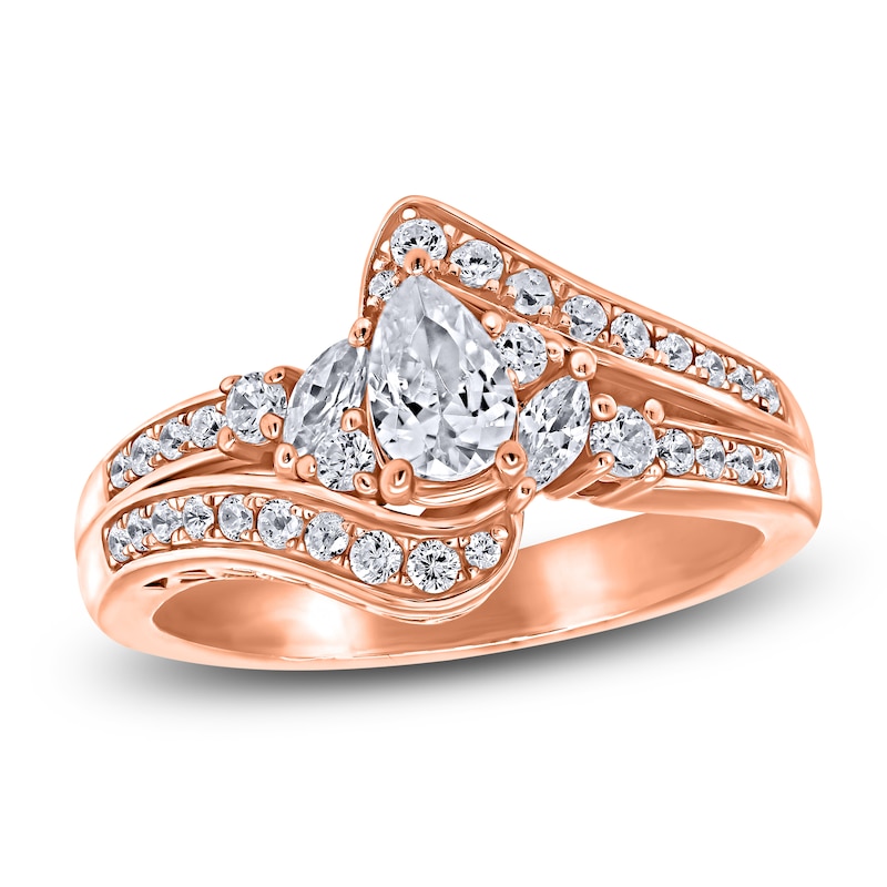 Main Image 1 of Brilliant Moments Pear-Shaped Diamond Bypass Engagement Ring 1 ct tw 14K Rose Gold