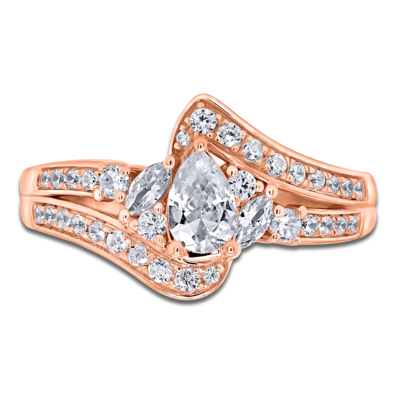 Main Image 3 of Brilliant Moments Pear-Shaped Diamond Bypass Engagement Ring 1 ct tw 14K Rose Gold