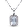 Thumbnail Image 1 of Rectangle-Cut Natural Aquamarine & Diamond Necklace 1/20 ct tw 10K White Gold 18"