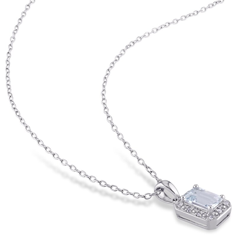 Main Image 2 of Rectangle-Cut Natural Aquamarine & Diamond Necklace 1/20 ct tw 10K White Gold 18"