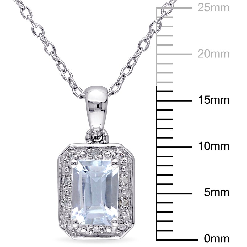 Main Image 3 of Rectangle-Cut Natural Aquamarine & Diamond Necklace 1/20 ct tw 10K White Gold 18"