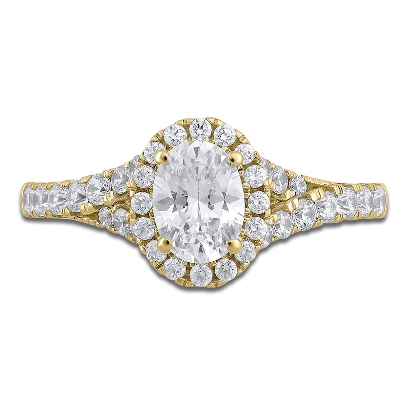 Main Image 3 of Brilliant Moments Oval-Cut Diamond Halo Engagement Ring 1 ct tw 14K Yellow Gold
